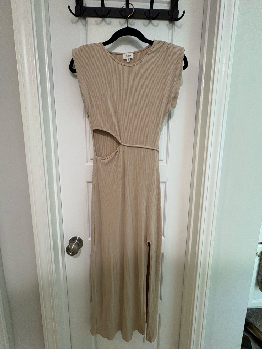 Le Lis Beige Cutout Maxi Dress with Side Slit
